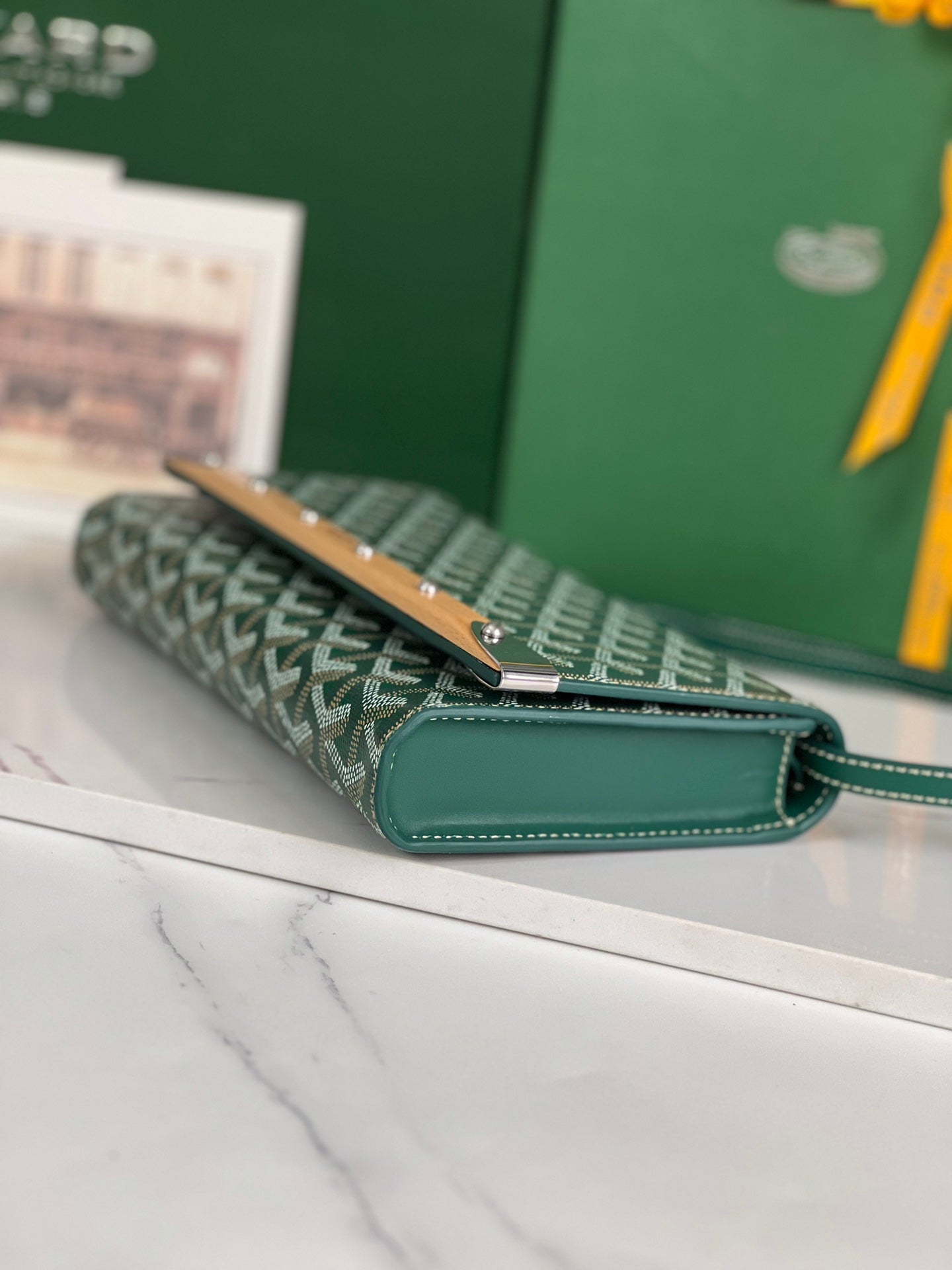 MONTE-CARLO PM CLUTCH 25 IN GREEN GOYARDINE CANVAS Amelia Amelia
