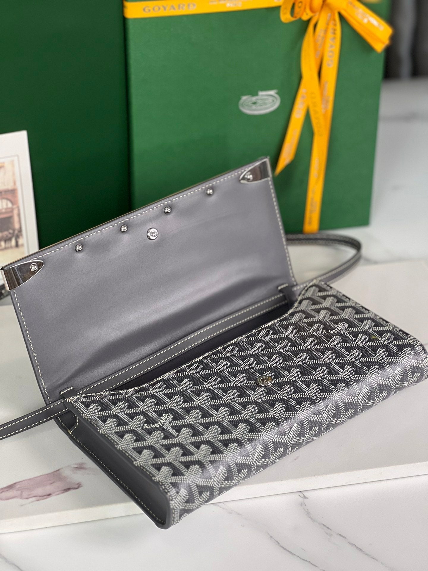 MONTE-CARLO PM CLUTCH 25 IN GRAY GOYARDINE CANVAS Amelia Bags