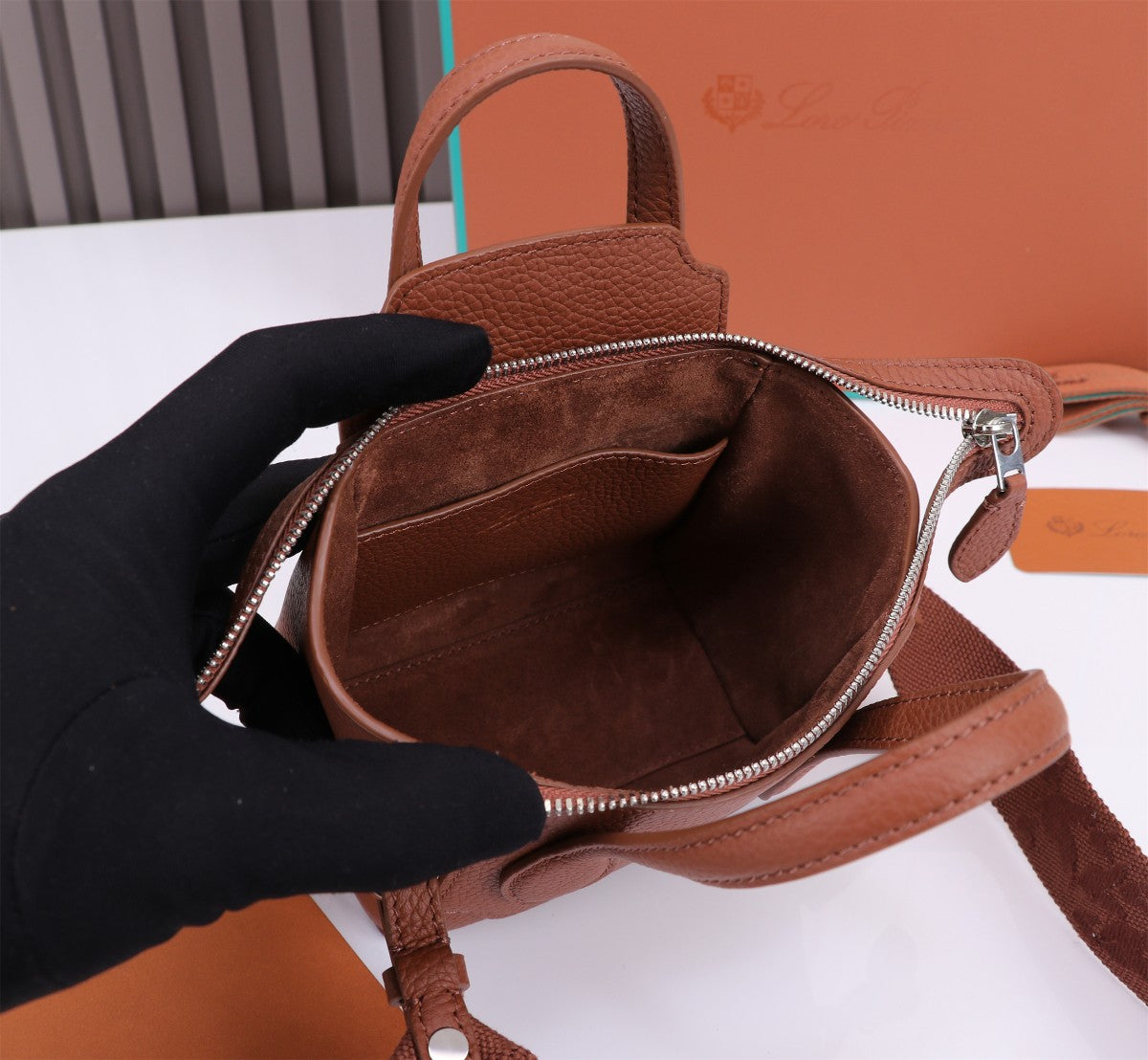NANO SMILE BAG 18 IN UMBER BROWN CALFSKIN by Amelia