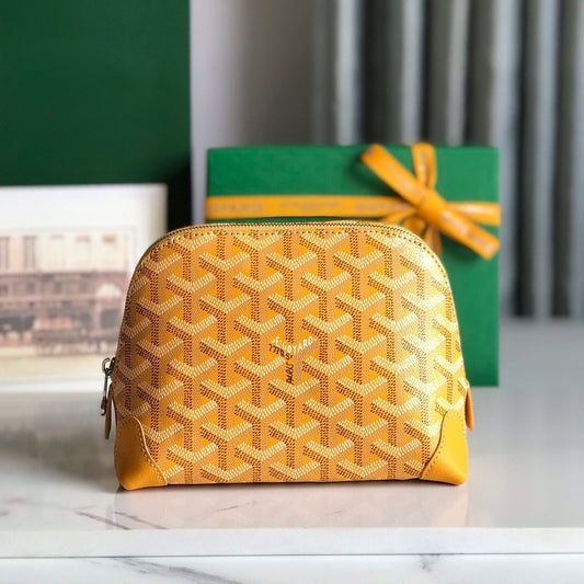 VENDÔME COSMETIC POUCH 17 IN YELLOW GOYARDINE CANVAS AND CALFSKIN TRIM Amelia Bags