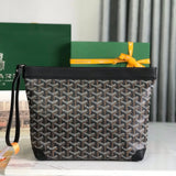 CONTI POUCH 24 IN BLACK LAMBSKIN AND GOYARDINE CANVAS by Amelia