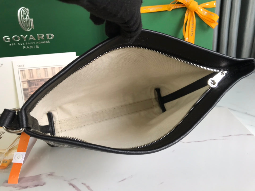CONTI POUCH 24 IN BLACK LAMBSKIN AND GOYARDINE CANVAS Amelia Amelia