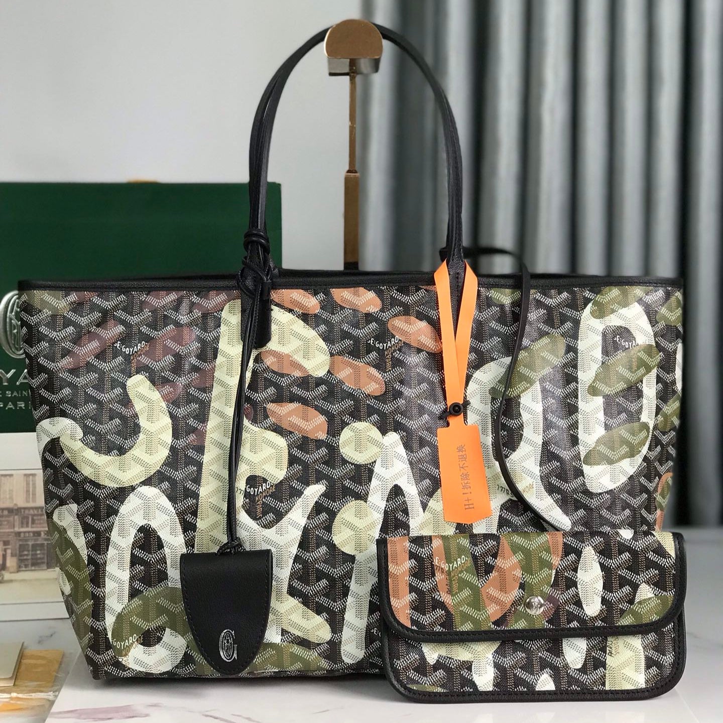 SAINT LOUIS PM BAG 34 IN GREEN LETTRES CAMOUFLAGE GOYARDINE CANVAS Amelia Amelia