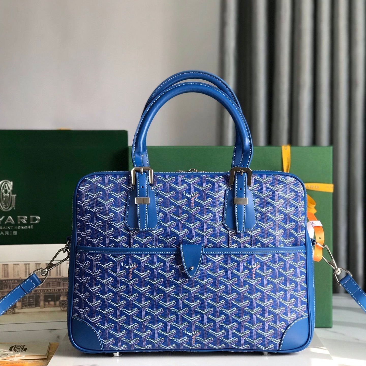 AMBASSADE DOCUMENT CASE 35 IN SAPPHIRE BLUE GOYARDINE CANVAS Amelia Amelia