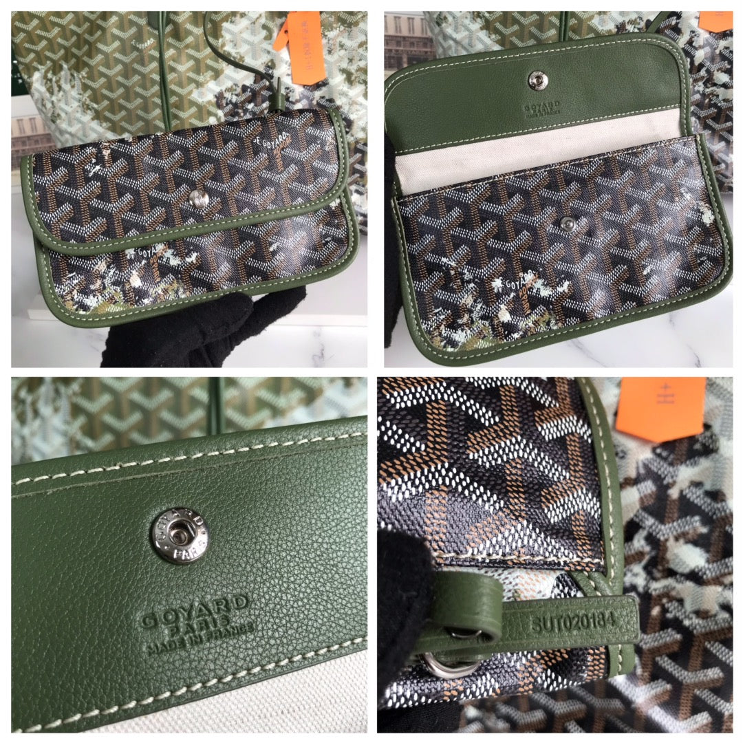 SAINT LOUIS PM BAG 34 IN GREEN MIX BLACK GOYARDINE CANVAS by Amelia