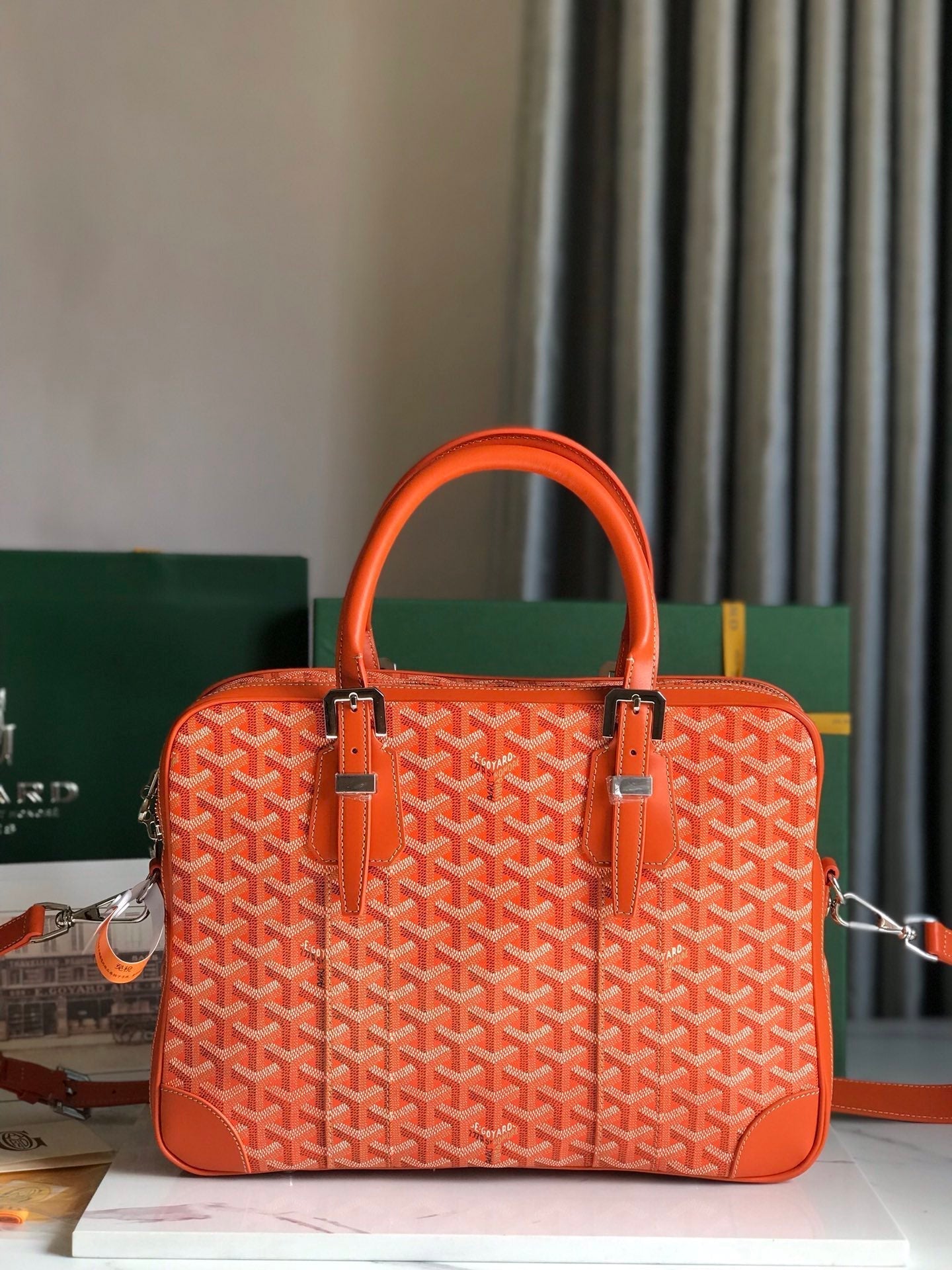 AMBASSADE DOCUMENT CASE 35 IN ORANGE GOYARDINE CANVAS by Amelia