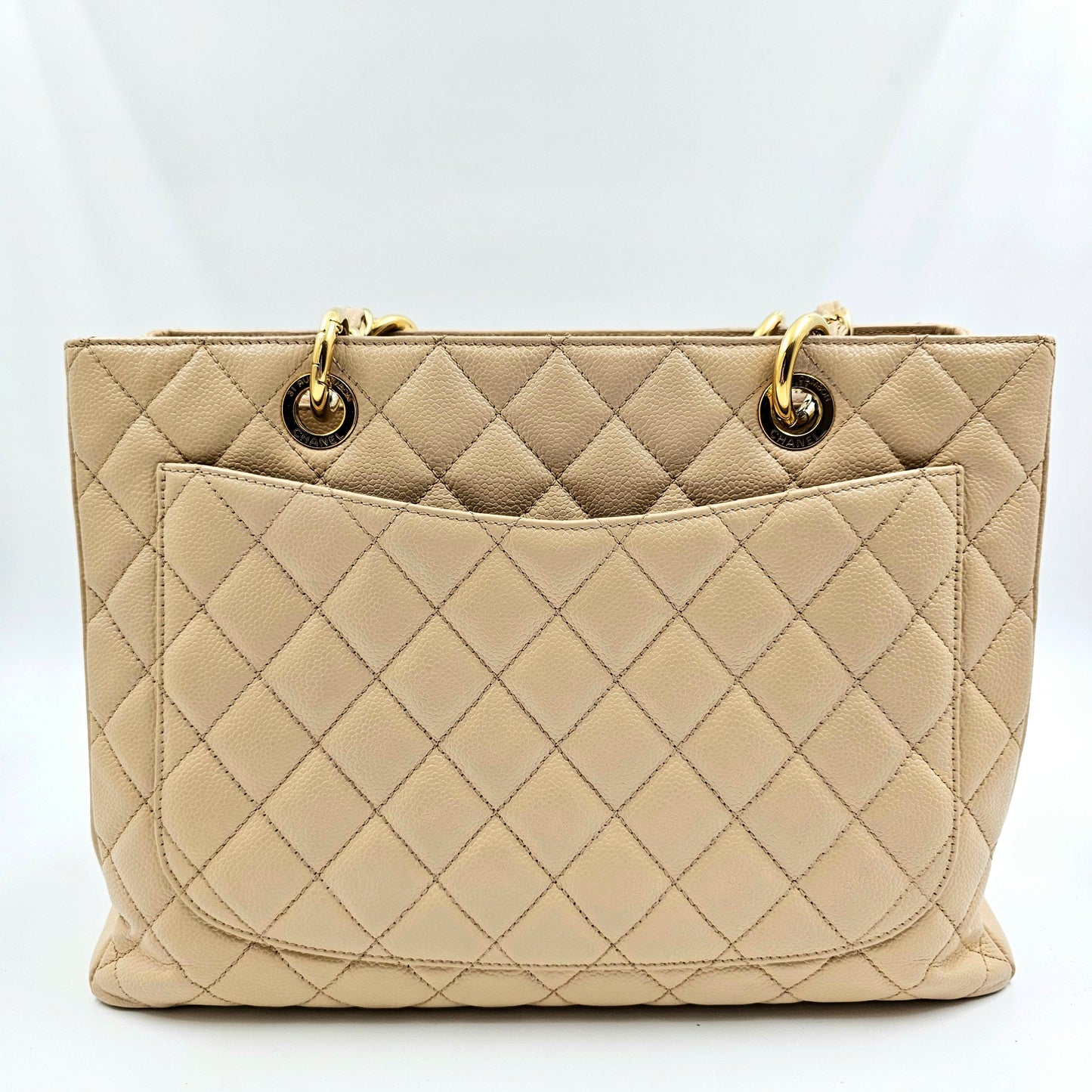 CHANEL Beige Quilted Caviar Grand Shopping Tote TWS
