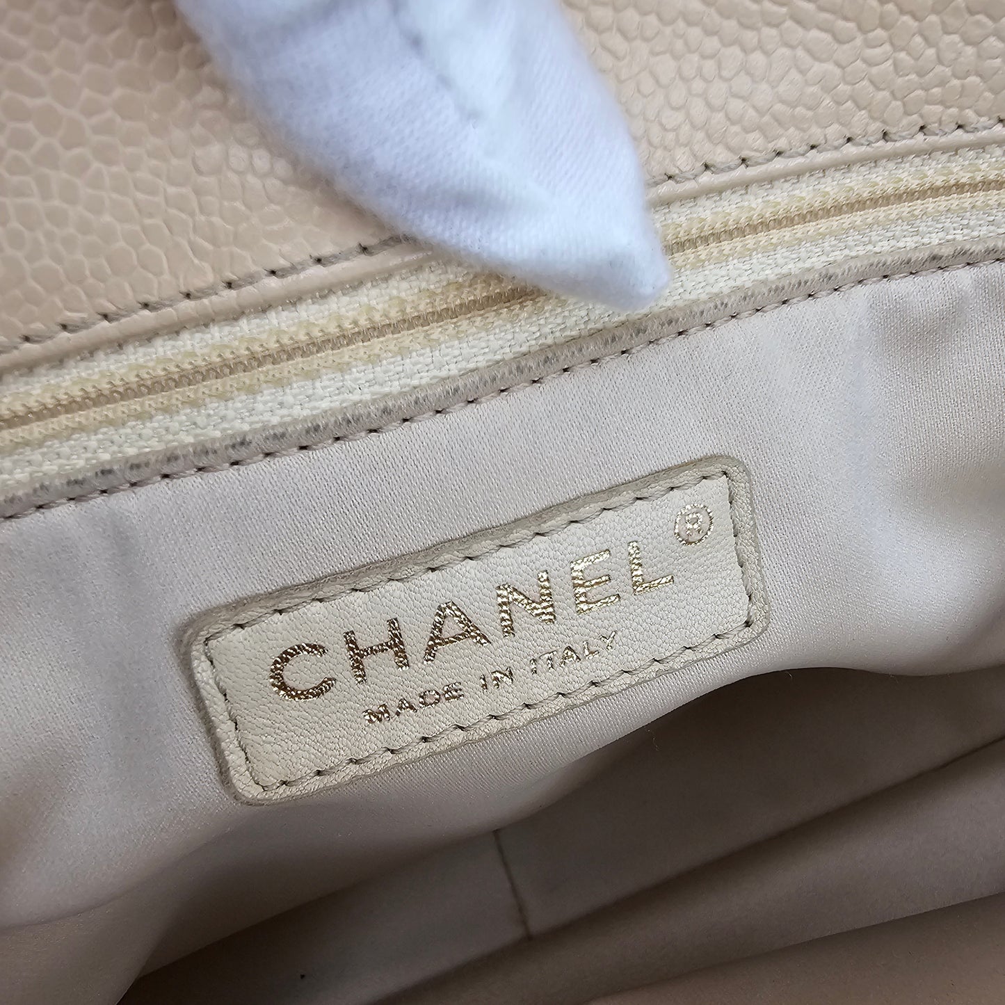 CHANEL Beige Quilted Caviar Grand Shopping Tote TWS