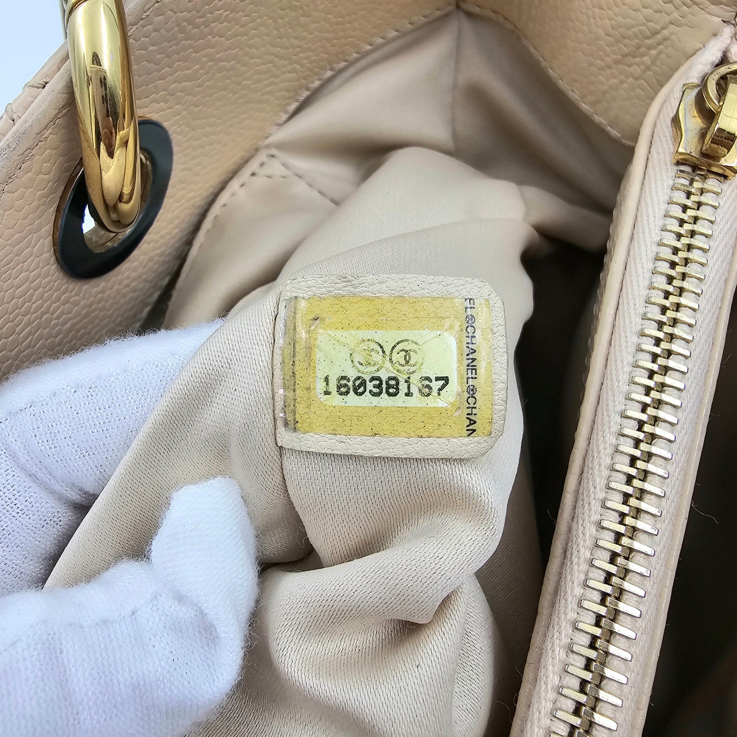 CHANEL Beige Quilted Caviar Grand Shopping Tote TWS