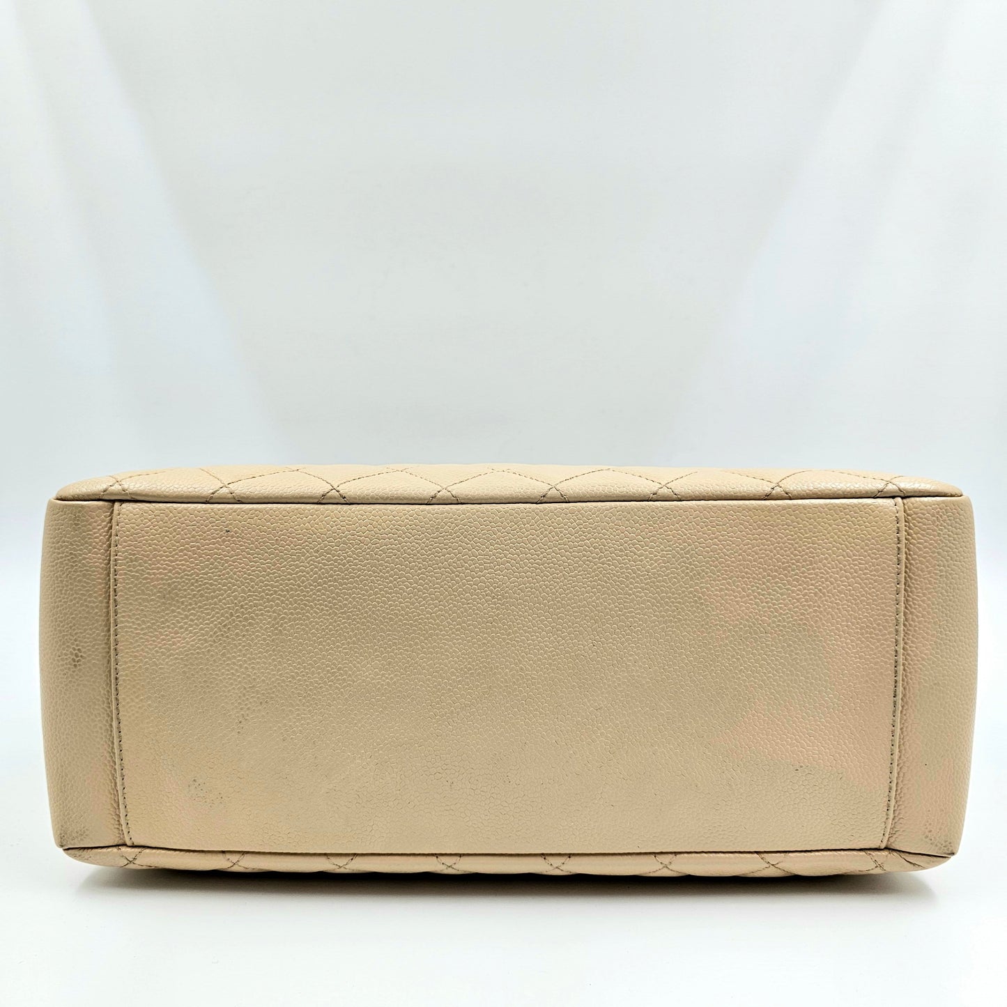 CHANEL Beige Quilted Caviar Grand Shopping Tote TWS