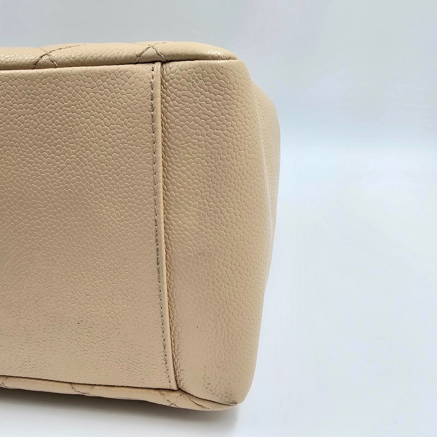 CHANEL Beige Quilted Caviar Grand Shopping Tote TWS