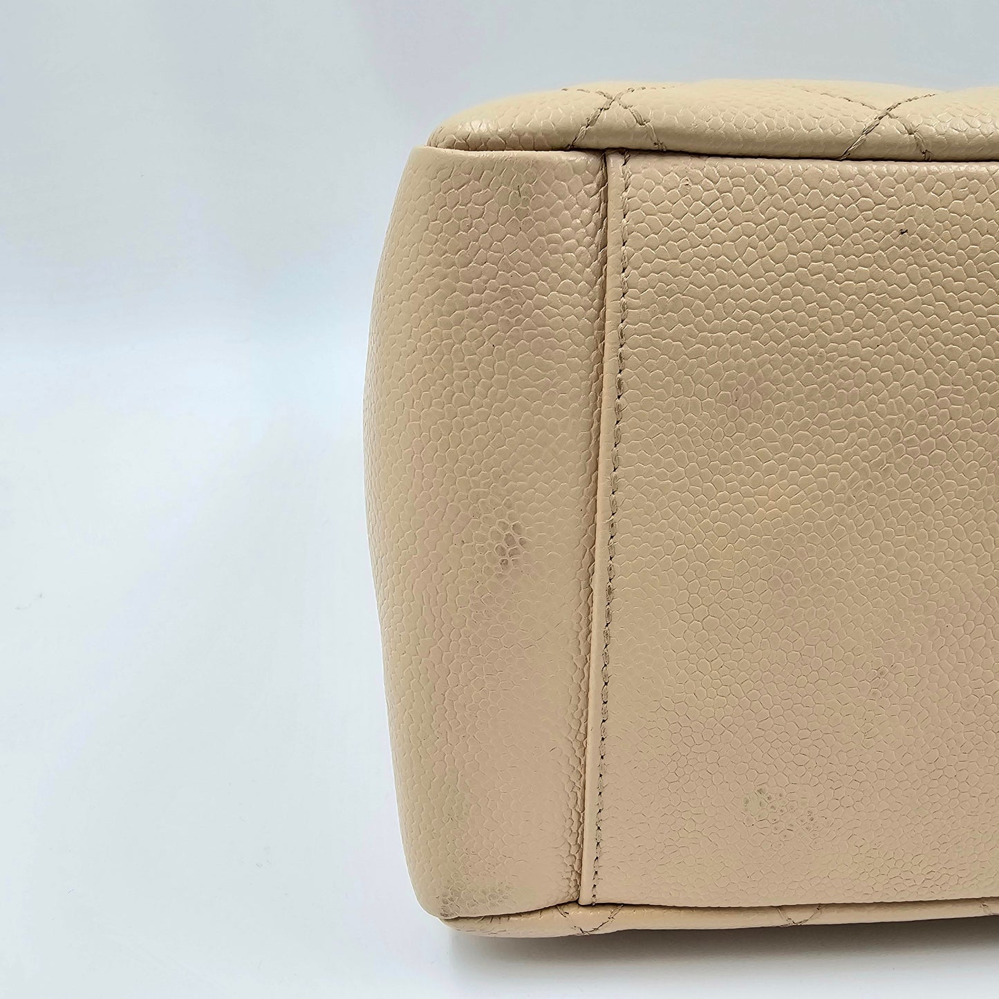CHANEL Beige Quilted Caviar Grand Shopping Tote TWS