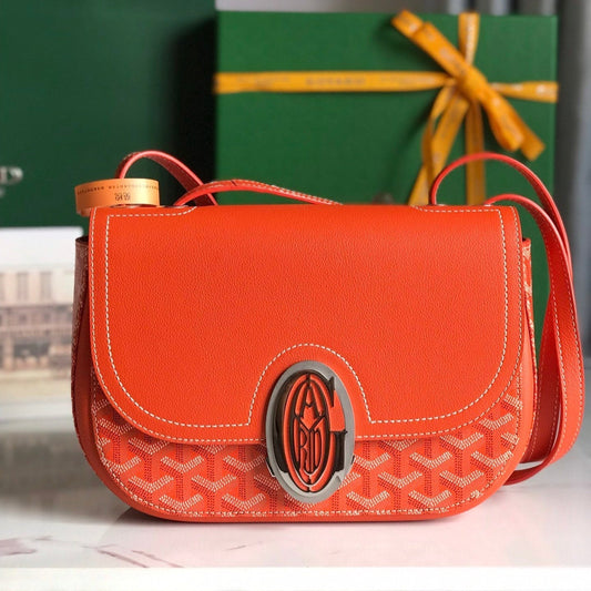 233 BAG 25 IN ORANGE CALFKIN AND GOYARDINE CANVAS by Amelia