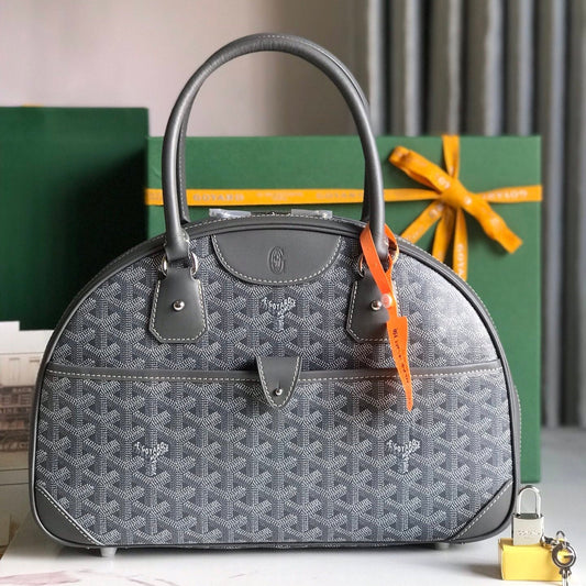 SAINT JEANNE BAG 35 IN GREY GOYARDINE CANVAS AND CALFSKIN by Amelia