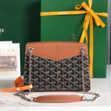 ROUETTE STRUCTURÉ MINI BAG 21 IN BLACK GOYARDINE CANVAS AND TAN CALFSKIN Amelia Amelia