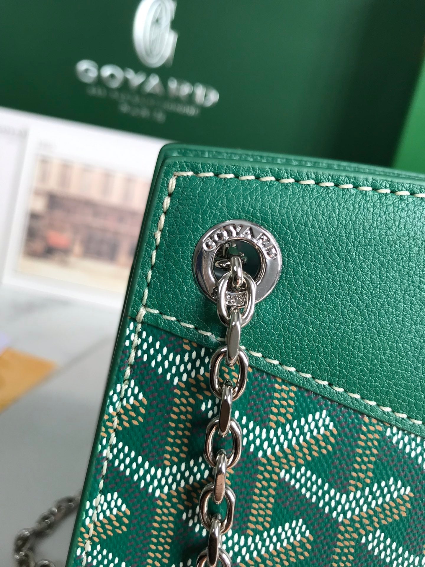 ROUETTE STRUCTURÉ MINI BAG 21 IN GREEN GOYARDINE CANVAS AND CALFSKIN Amelia Amelia