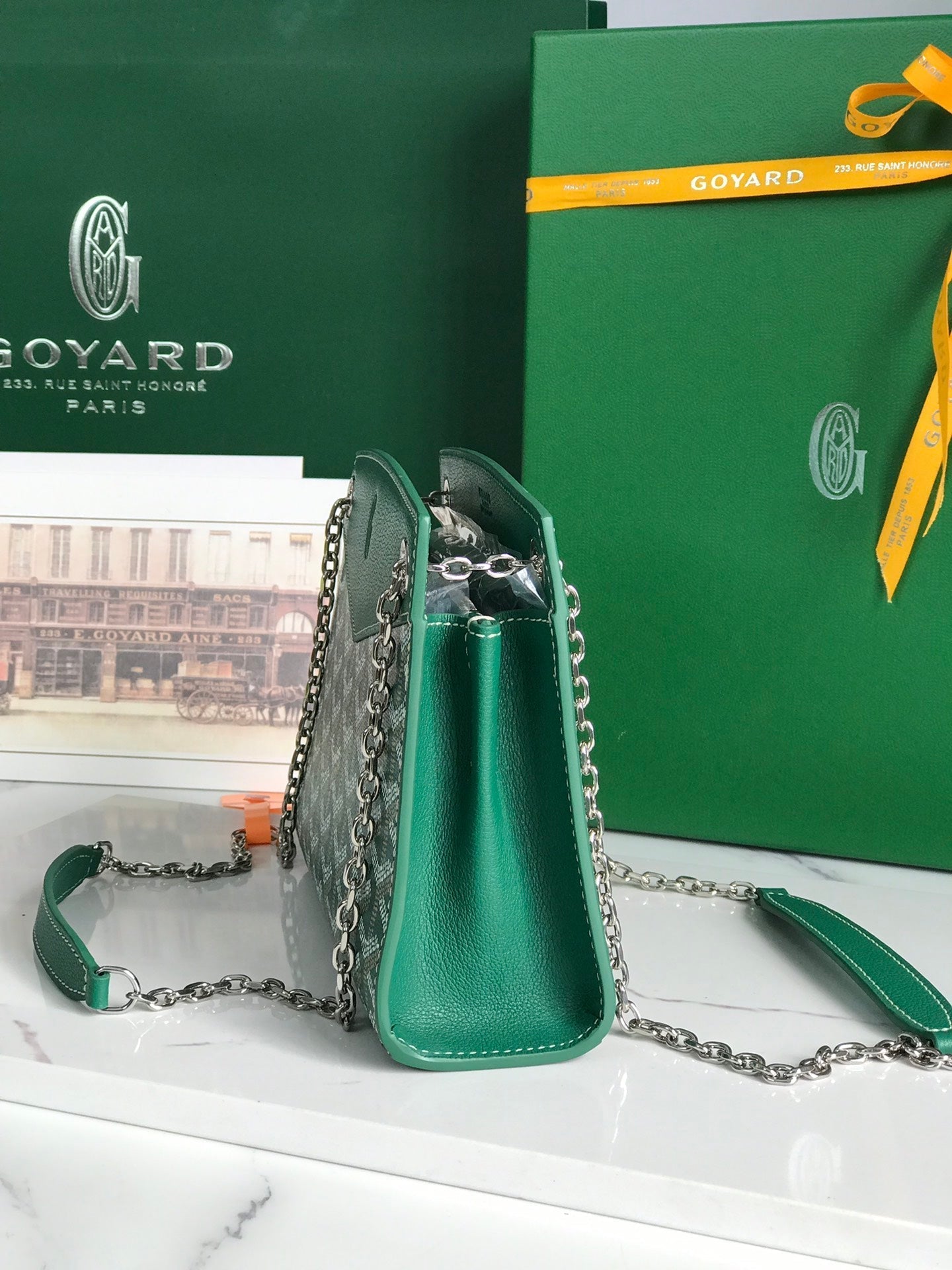ROUETTE STRUCTURÉ MINI BAG 21 IN GREEN GOYARDINE CANVAS AND CALFSKIN Amelia Bags