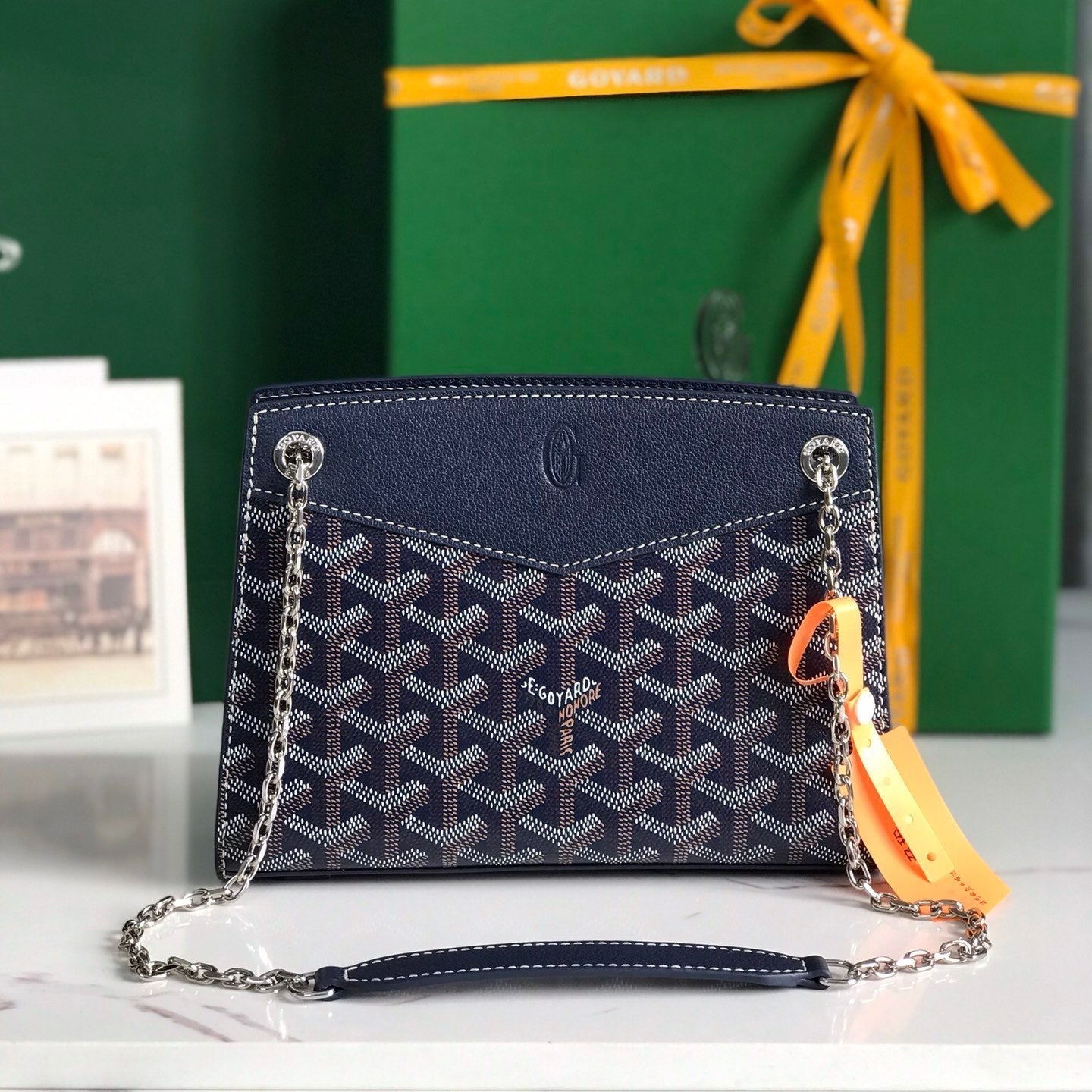 ROUETTE STRUCTURÉ MINI BAG 21 IN NAVY BLUE GOYARDINE CANVAS AND CALFSKIN Amelia Amelia