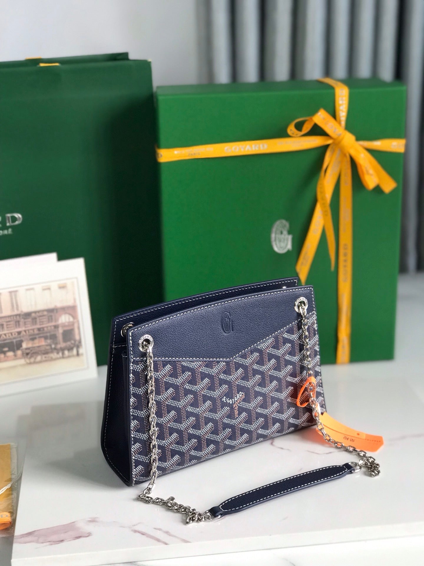 ROUETTE STRUCTURÉ MINI BAG 21 IN NAVY BLUE GOYARDINE CANVAS AND CALFSKIN by Amelia