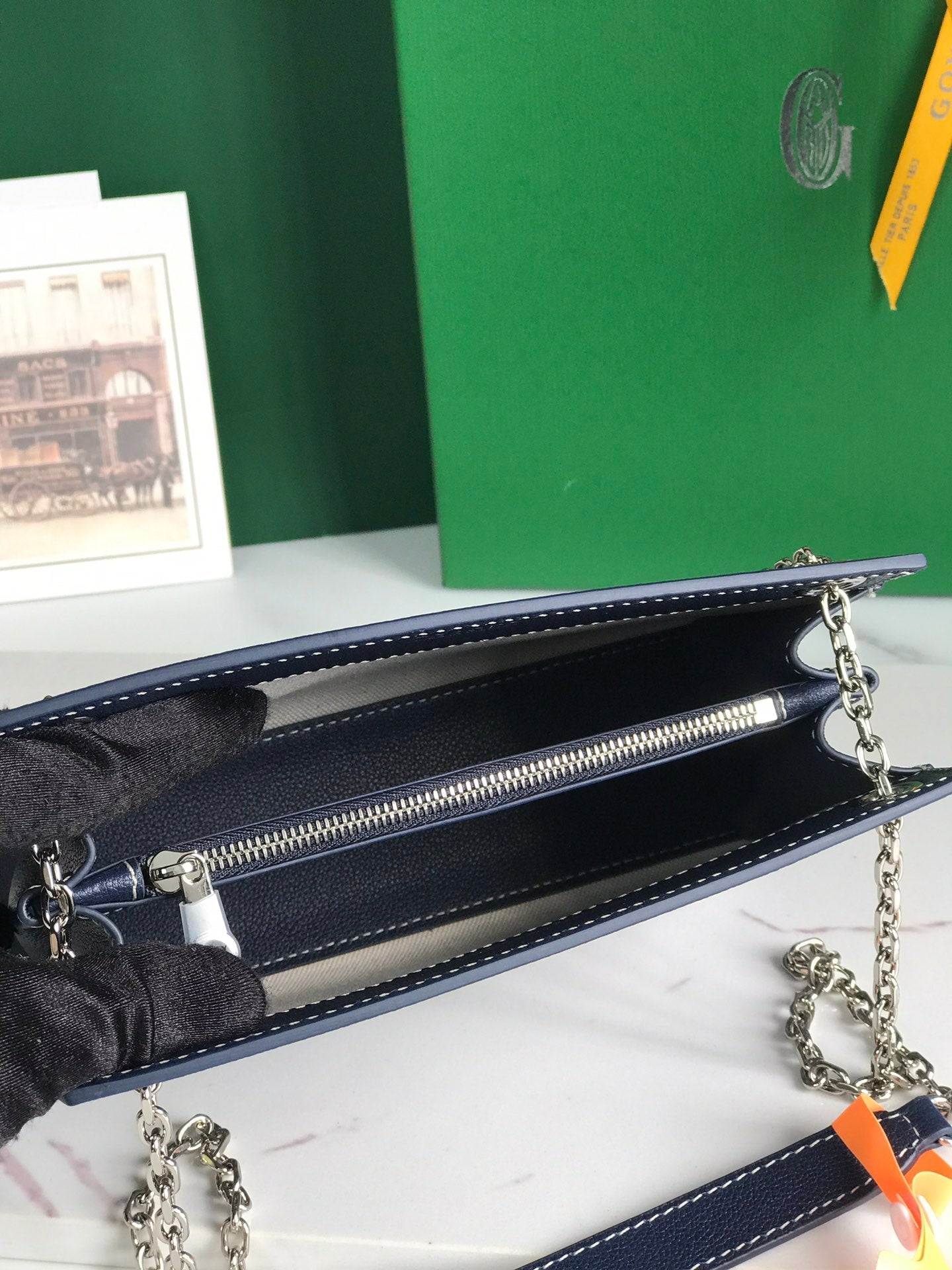 ROUETTE STRUCTURÉ MINI BAG 21 IN NAVY BLUE GOYARDINE CANVAS AND CALFSKIN Amelia Bags