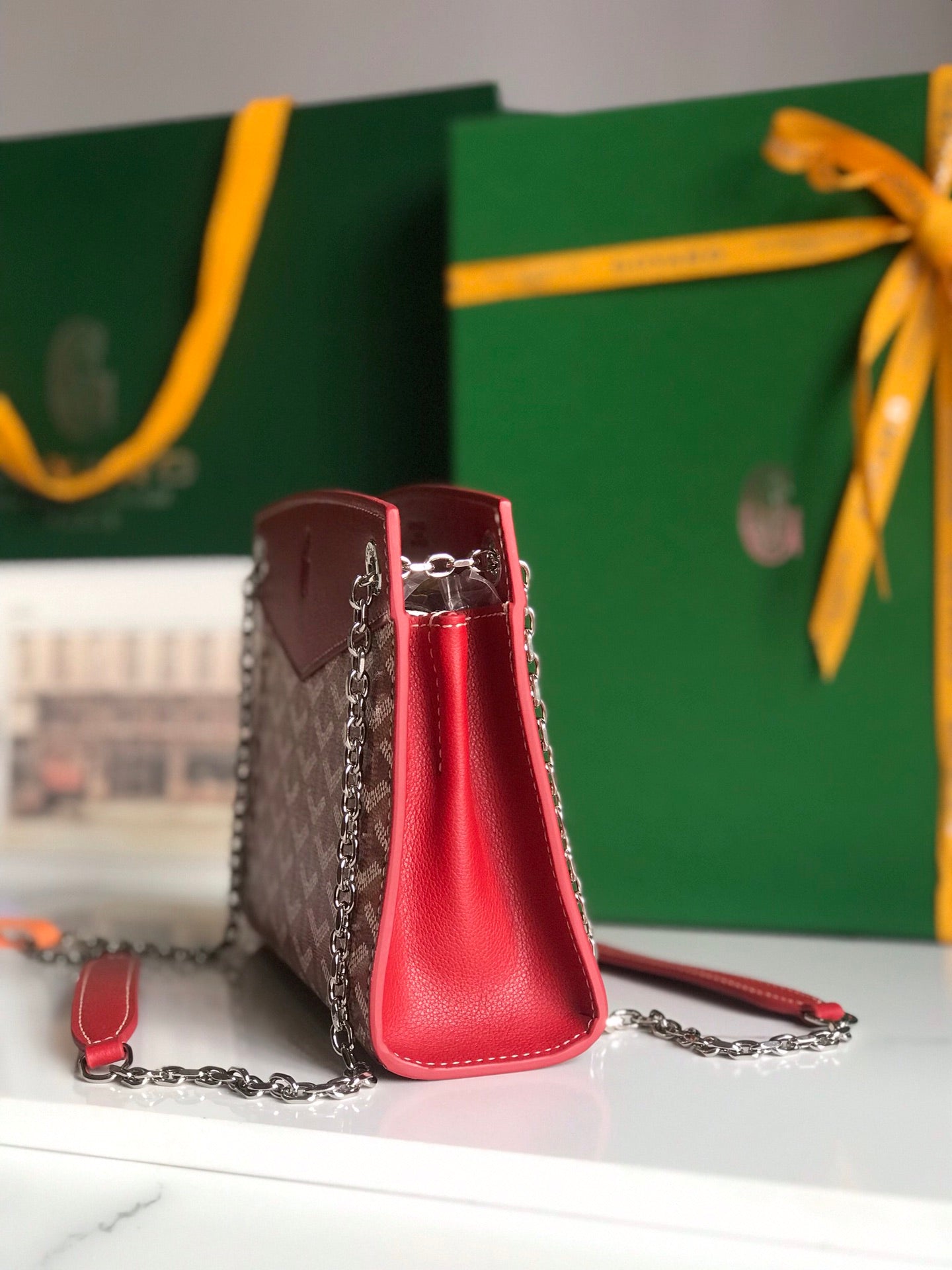 ROUETTE STRUCTURÉ MINI BAG 21 IN CLASSIC RED GOYARDINE CANVAS AND CALFSKIN Amelia Amelia