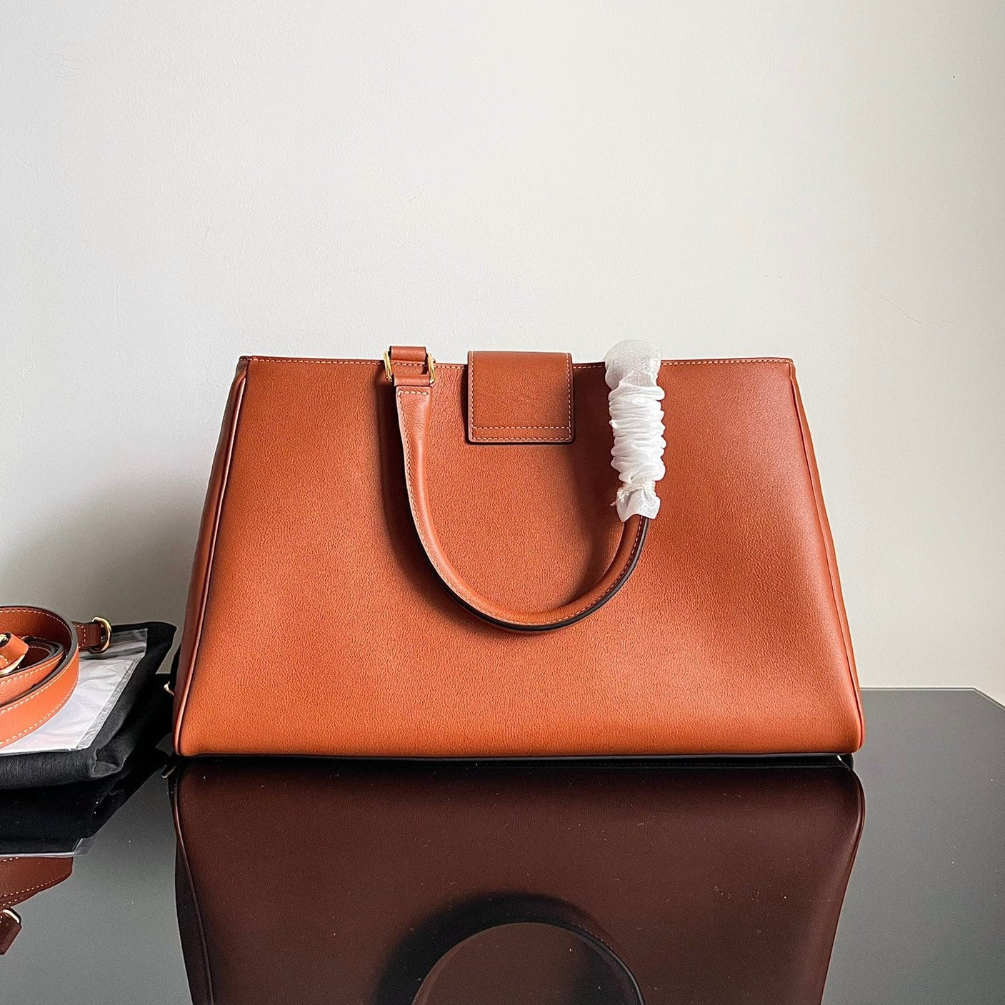 TRIOMPHE 37 SOFT TAN BROWN CALFSKIN HANDBAG Amelia Amelia