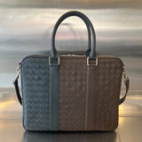 LARGE INTRECCIATO 40 BRIEFCASE IN LIGHT BROWN MIX DARK GREEN CALFSKIN Amelia Amelia