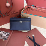 EXTRA POCKET L19 IN NAVY BLUE GRAINED CALFSKIN WITH SILVER HARDWARE Amelia