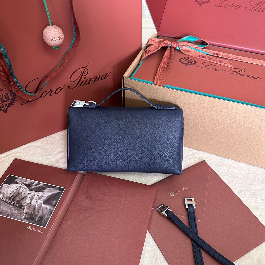 EXTRA POCKET L19 IN NAVY BLUE GRAINED CALFSKIN WITH SILVER HARDWARE by Amelia