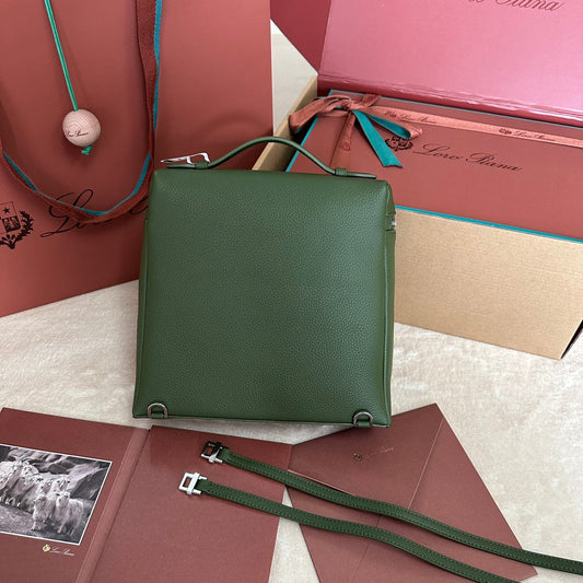 EXTRA POCKET BACKPACK L23.5 IN PINE GREEN CALFSKIN WITH SILVER HARDWARE Amelia Bags
