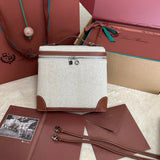 EXTRA POCKET BACKPACK L23.5 IN WHITE CANVAS AND BRONZE BROWN CALFSKIN by Amelia