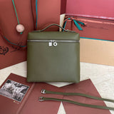 EXTRA POCKET BACKPACK L23.5 IN ARMY GREEN CALFSKIN WITH SILVER HARDWARE Amelia