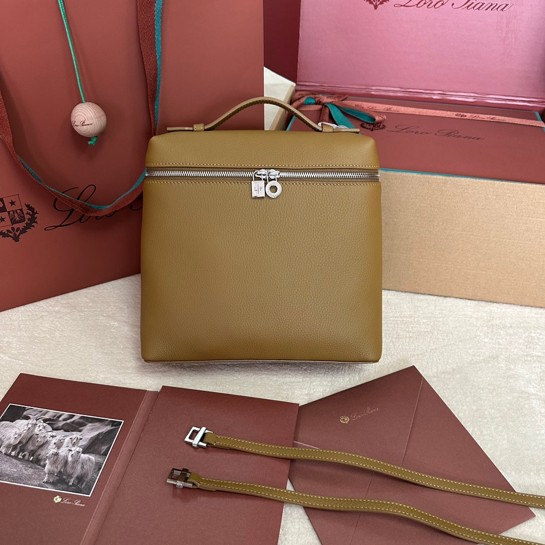 EXTRA POCKET BACKPACK L23.5 IN CHOCOLATE BROWN CALFSKIN WITH SILVER HARDWARE by Amelia