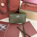 EXTRA POCKET L19 IN OLIVE GREEN CALFSKIN WITH SILVER HARDWARE Amelia Amelia