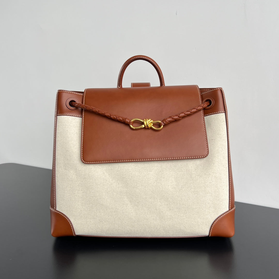 LARGE ANDIAMO BACKPACK 48 IN LIGHT WOOF CALFSKIN AND CANVAS Amelia