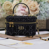 CARO 16 MINI VANITY CASE IN BLACK MACROCANNAGE TWEED Amelia