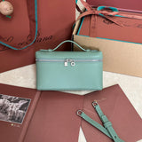 EXTRA POCKET L19 IN TEAL GREEN CALFSKIN WITH SILVER HARDWARE Amelia Amelia