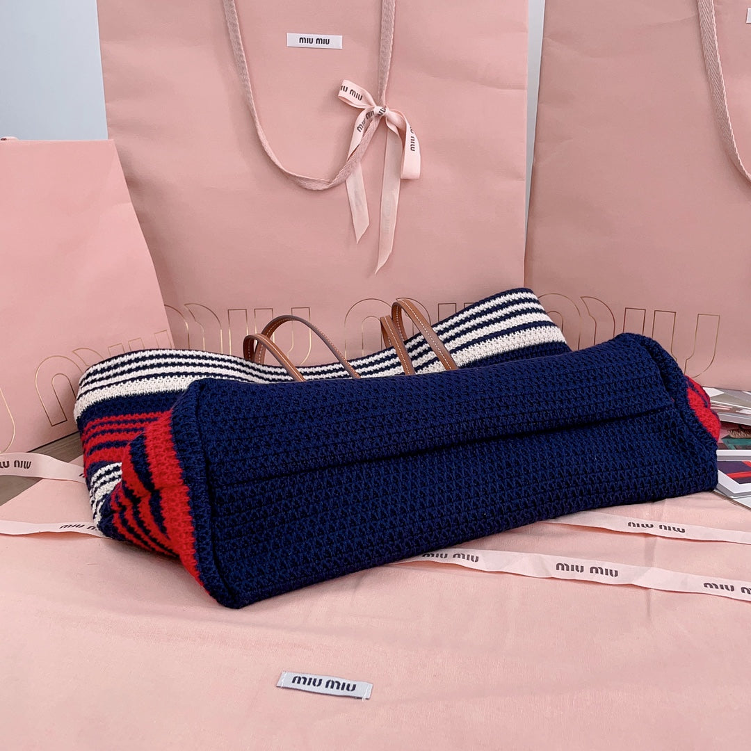LARGE SHOPPING BAG 40 IN NATURAL MIX BLUE WOVEN RAFFIA LEATHER STRAP Amelia