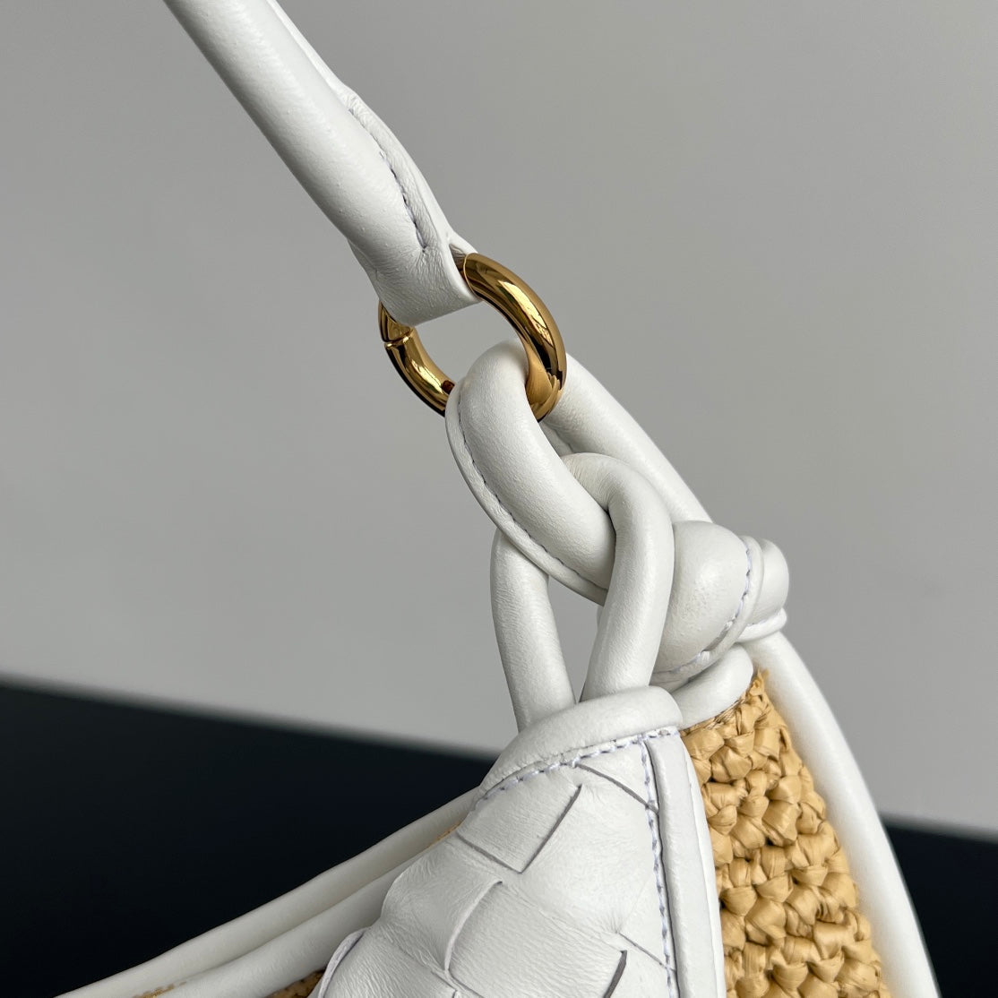 GEMELLI SHOULDER BAG 36 IN BEIGE RAFFIA AND WHITE LAMBSKIN Amelia