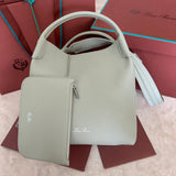 LARGE 36 BALE BAG IN PEARL GRAY GRAINED CALFSKIN Amelia Amelia