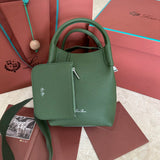 SMALL 21 BALE BAG IN BASIL GREEN GRAINED CALFSKIN WITH SILVER HARDWARE Amelia