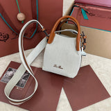 MICRO BALE BAG IN WHITE CANVAS AND BRONZE BROWN CALFSKIN Amelia