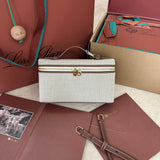EXTRA POCKET L19 IN WHITE CANVAS AND CHESTNUT BROWN CALFSKIN WITH GOLD HARDWARE by Amelia