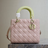 LADY BAG 24 IN BAAmelia PINK QUILTED MACROCANNAGE CALFSKIN SWAMP YELLOW STRAP