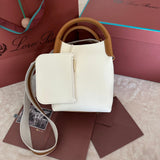 SMALL 21 BALE BAG IN WHITE MIX BRONZE BROWN GRAINED CALFSKIN by Amelia