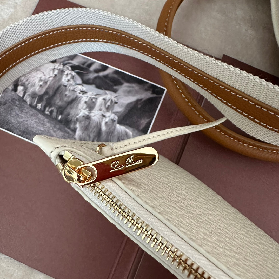 SMALL 21 BALE BAG IN WHITE MIX BRONZE BROWN GRAINED CALFSKIN by Amelia