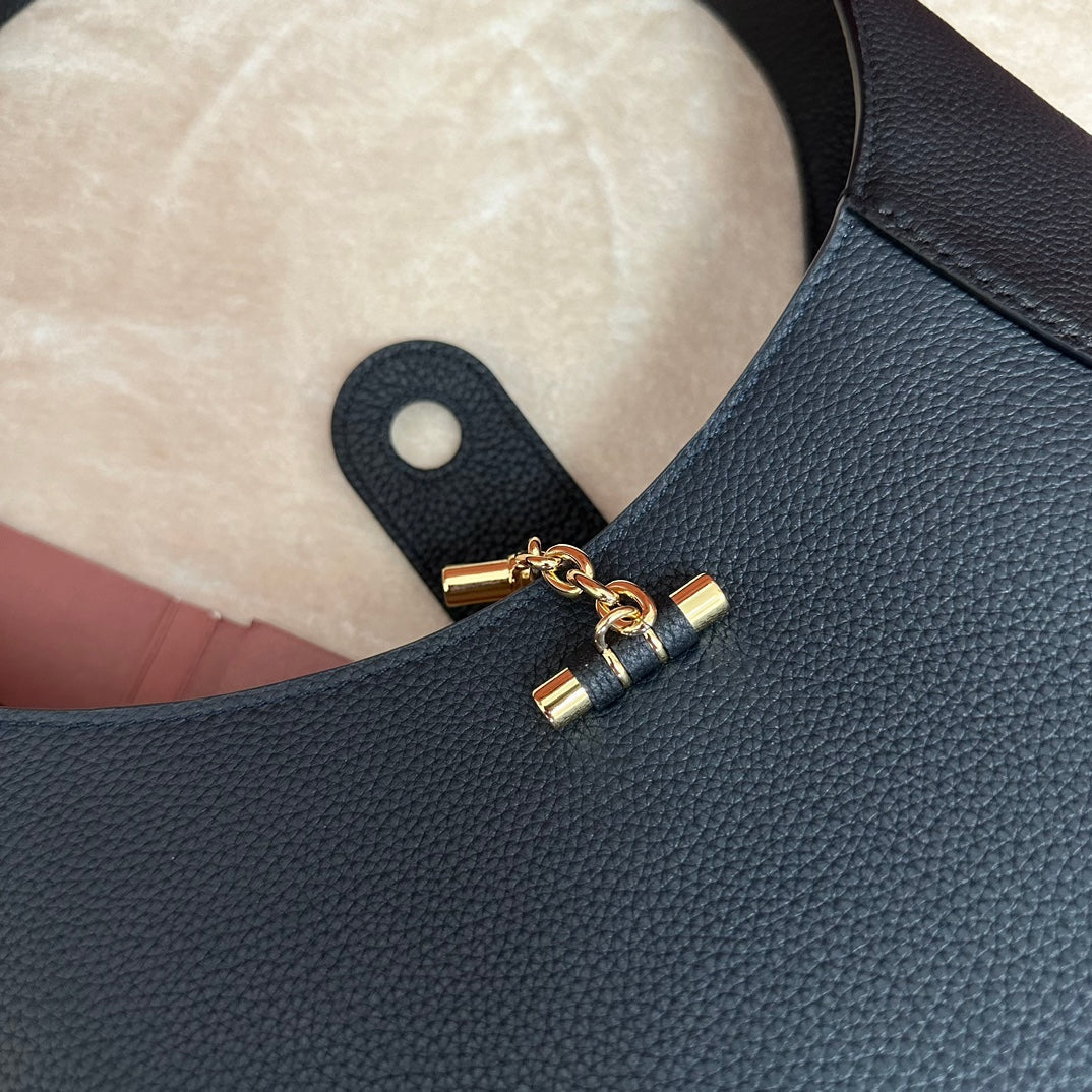 BOAmeliaIN SHOULDER BAG 32 IN PRUSSIAN BLUE MIX BLACK CALFSKIN WITH GOLD HARDWARE
