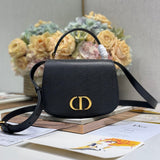 SMALL 19 MONTAIGNE AVENUE TOP HANDLE BAG BLACK SMOOTH CALFSKIN Amelia