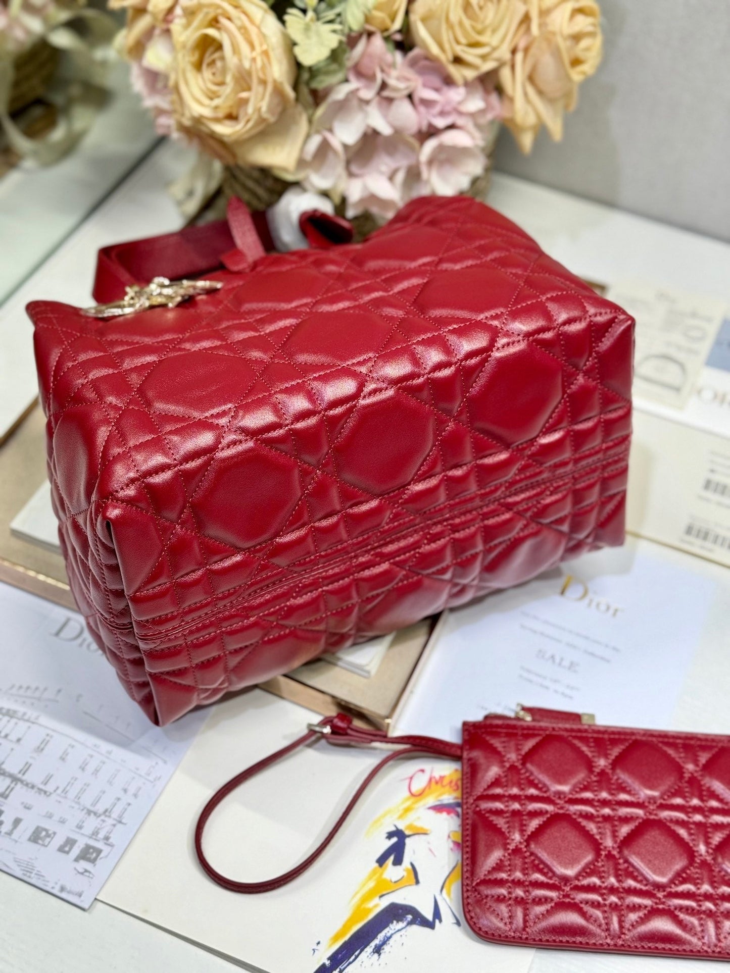 SMALL 28 TOUJOURS BAG IN RUAmelia RED MACROCANNAGE LAMBSKIN