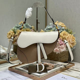 SADDLE BAG 25 WITH STRAP LATTE WHITE MIX MEDIUM BROWN GRAINED CALFSKIN Amelia